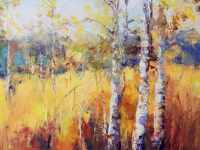 Colori caldi e betulle Olio su tela