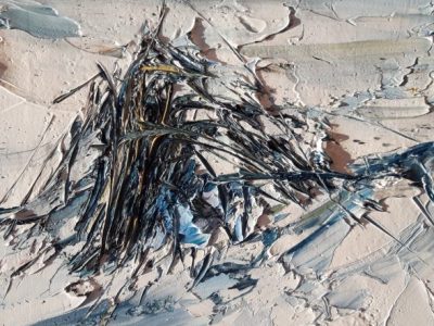 Arbusti e neve, olio su tavola.