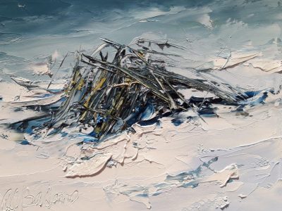 Dettaglio di neve. Olio su tavola.