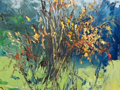 Ultime foglie. Particolare d'autunno. Olio su tavola.