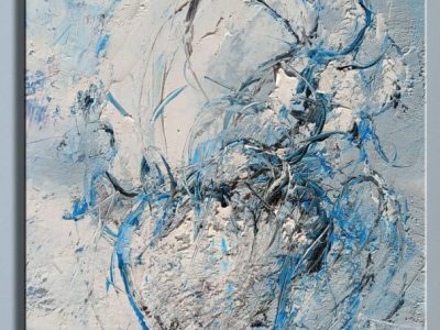 Arbusti e neve su azzurrino. Olio su tela.