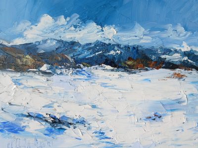Quadro bianco blu. Colori di neve.