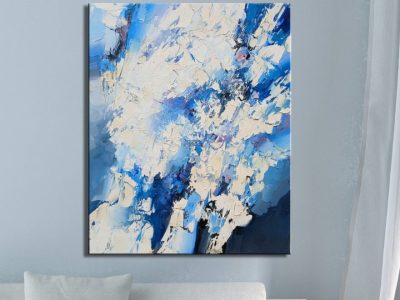 Bianco e blu materico. Olio su tela.