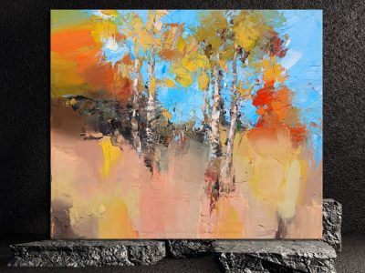 Colori caldi e betulle. Olio su tela.